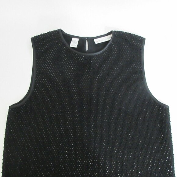 Valerie Stevens Black Top Size Medium Beaded 100% Merino Wool Sleeveless Shell - Picture 7 of 7